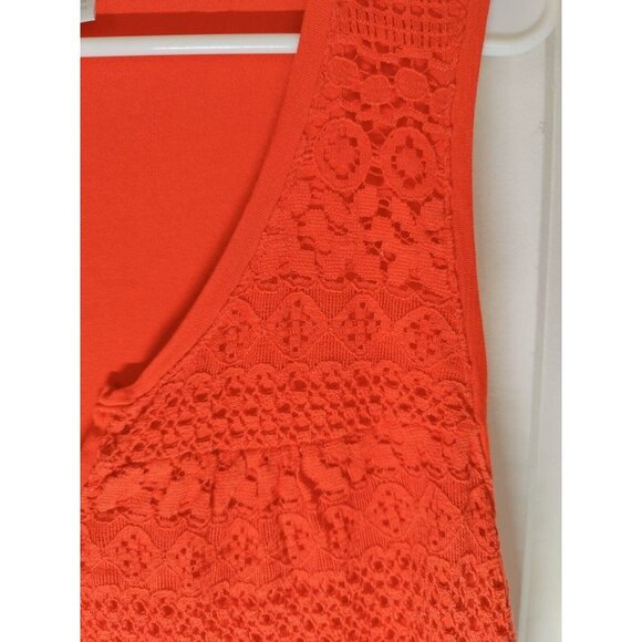 New York & Co Stretch Bright Deep Orange Lace Front Sleeveless Top Scoop Neck L - Picture 3 of 5